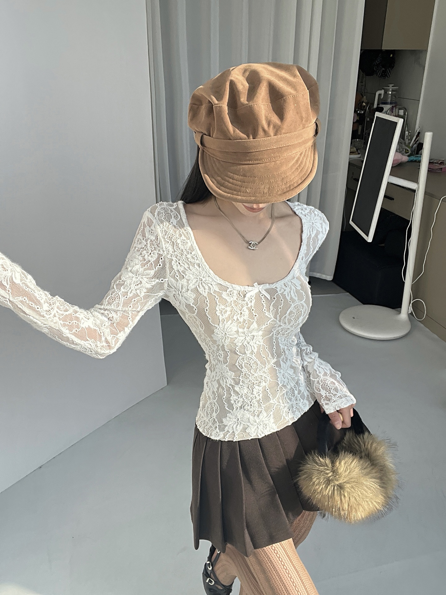 Slimming Lace V-Neck Long Slee - T Shirt Tight Fit บทวิจารณ์และราคา